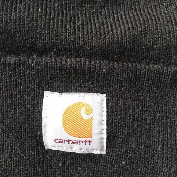CARHARTT Knit Hat Logo Patch Cuff Cap Lid BLACK Watch A-18 BLK Adult OS Unisex - Picture 2 of 4
